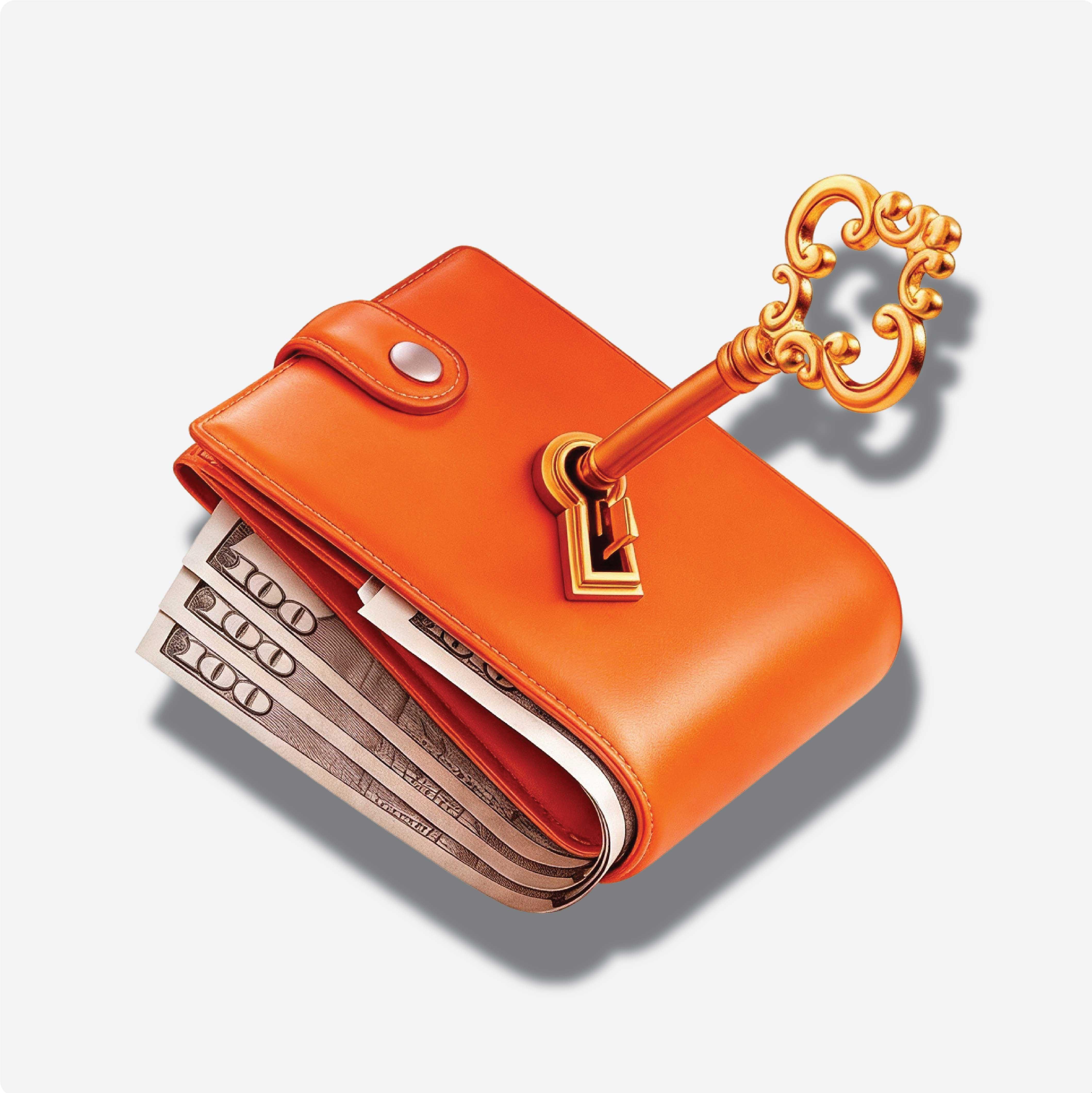 Money insurance wallet and key